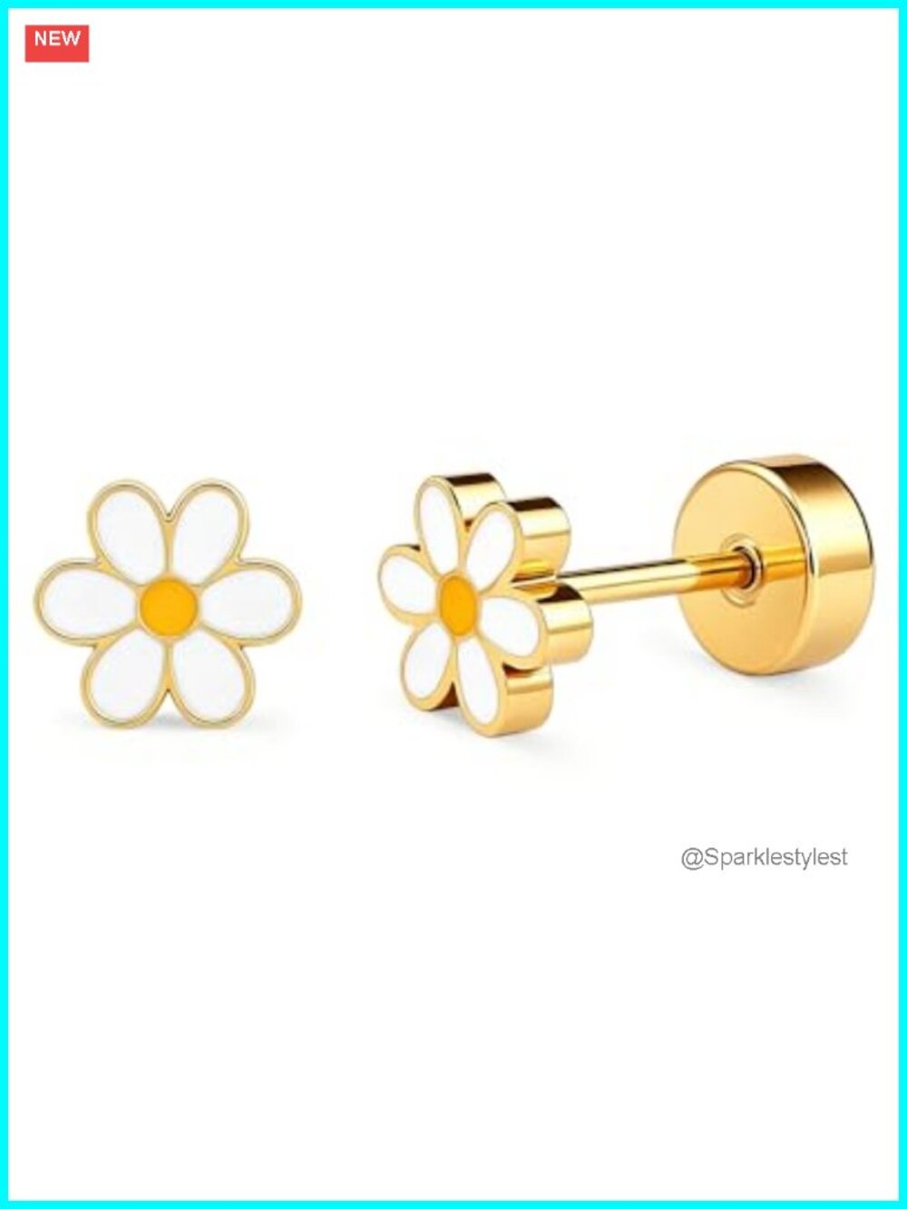 18K Gold Plated Surgical Stainless Steel Daisy Stud Earrings Screw Back